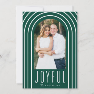 Modern Arch Green and White 2 Photo Holiday Card