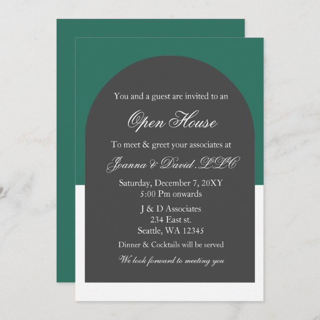 Modern Arch Green Business Corporate Party  Invitation (Front/Back)