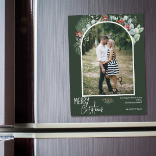 Modern Arch Greenery Christmas Magnet Photo Card