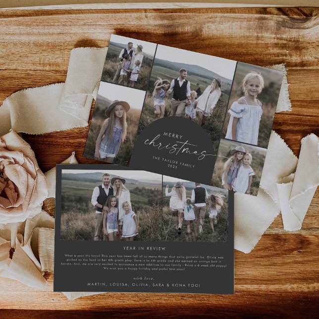 Modern Arch | Grey Multi Photo Family Christmas Holiday Card (Creator Uploaded)