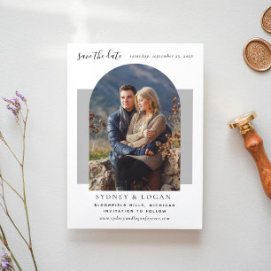 Modern Arch Grey Wedding Photo Save The Date