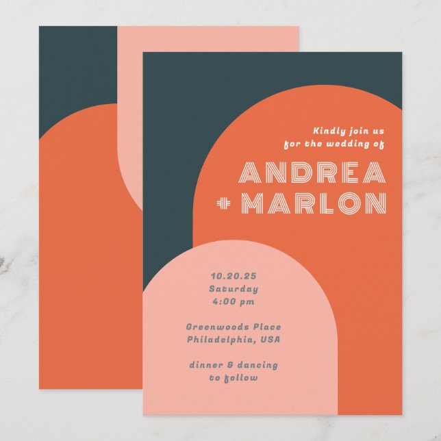 Modern Arch Groovy Retro Wedding Invitation (Front/Back)