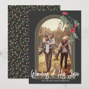 Modern Arch Holly Greenery Christmas Photo Card