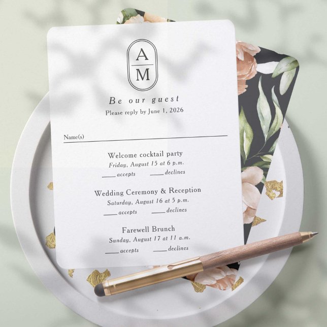Modern arch initials multi events wedding RSVP  (Creator Uploaded)