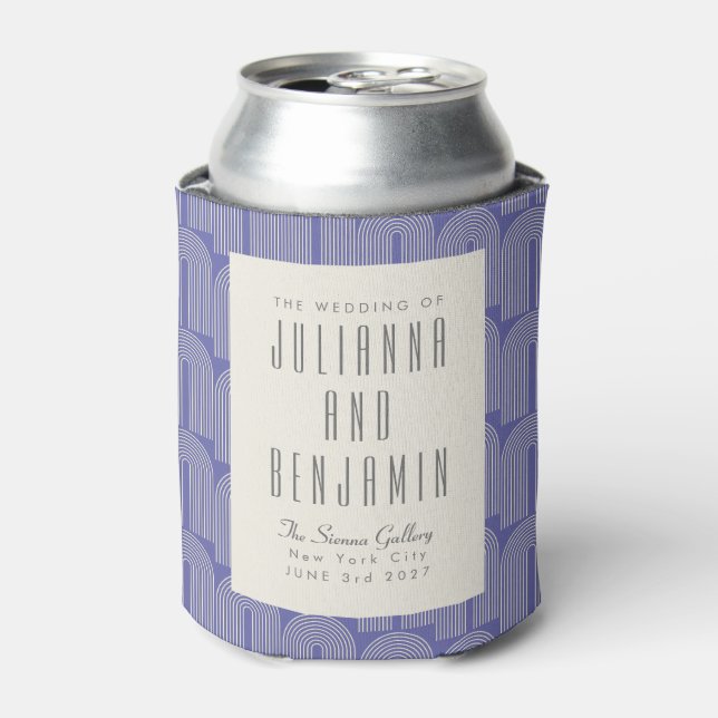 Modern Arch Line Art Periwinkle Custom Wedding Can Cooler (Can Front)