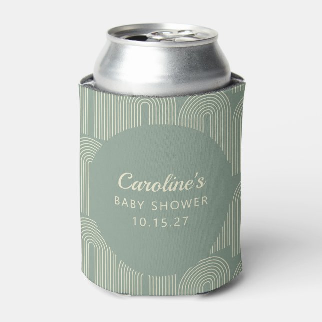 Modern Arch Line Art Sage Green Baby Shower Custom Can Cooler (Can Front)