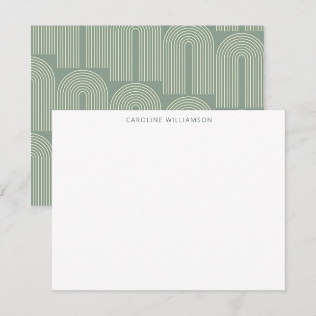 Modern Arch Line Art Sage Personalized Stationery  Card (Front/Back)