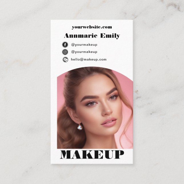 Modern arch makeup photo qr code logo  business card (Front)