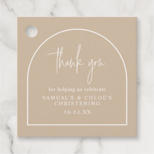 Modern Arch Minimal Joint Christening Beige Square Favour Tags