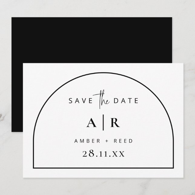 Modern Arch Minimal Wedding Black & White Save The Date (Front/Back)