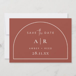 Modern Arch Minimal Wedding Terracotta Script   Save The Date