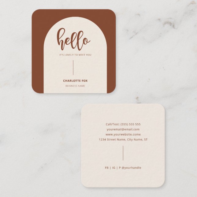 Modern Arch Minimalist Earth Tones Square Business Card (Front/Back)