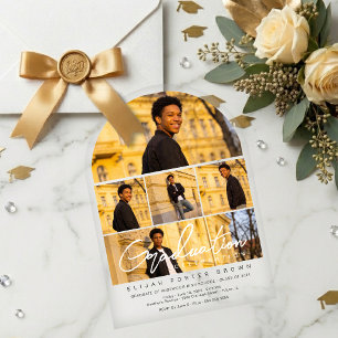 Modern Arch Multi Photo Collage Graduate TMF26 Acrylic Invitations