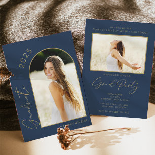 Modern Arch Navy Blue Graduation Party Invitation