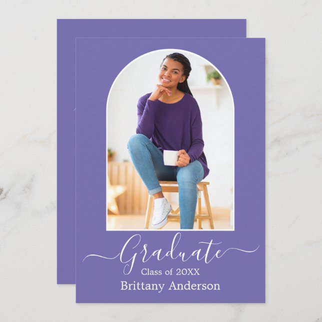 Modern Arch Periwinkle Graduation Party Invitation (Front/Back)