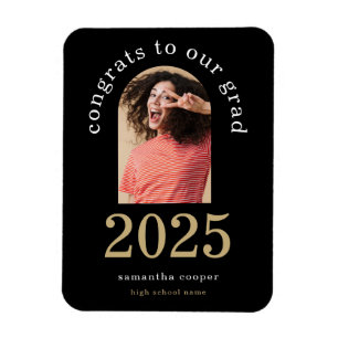 Modern Arch Photo 2024 Grad Black Announcement Magnet