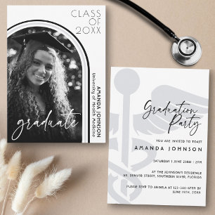 Modern Arch Photo Black White Nurses Graduation  Invitation