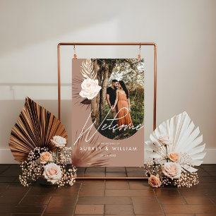 Modern Arch Photo Boho Watercolor Florals Wedding Acrylic Sign