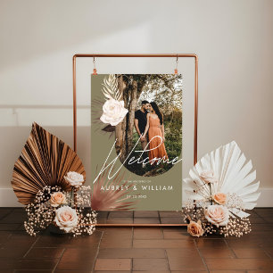 Modern Arch Photo Boho Watercolor Florals Wedding Acrylic Sign