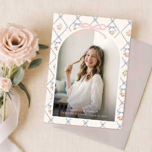 Modern Arch Photo Bow Floral Graduation Thank You Postcard
