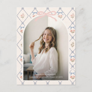 Modern Arch Photo Bow Floral Graduation Thank You Postcard