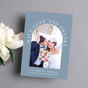 Modern Arch Photo Dusty Blue Wedding Thank You Card