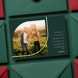 Modern arch photo elegant dark green Christmas Foil Holiday Card