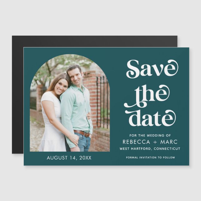 Modern Arch Photo Emerald Wedding Save the Date (Front/Back)