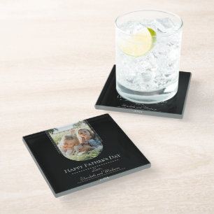 Modern Arch Photo Father's Day   Black Glass Coaster