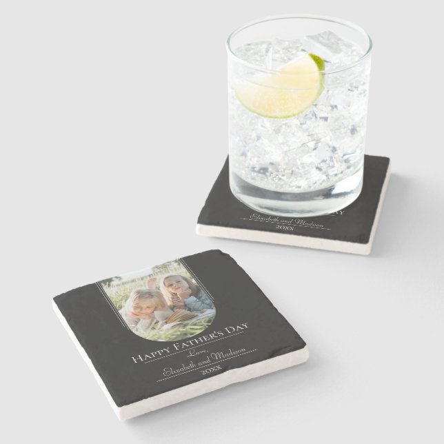 Modern Arch Photo Father's Day | Black Stone Coaster (Side)