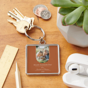 Modern Arch Photo Father's Day Burnt Orange Keychain
