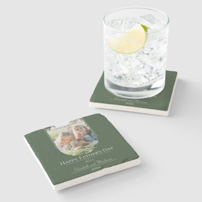 Modern Arch Photo Father's Day | Emerald Green Stone Coaster (Side)