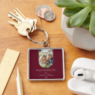 Modern Arch Photo Father's Day   Red Keychain