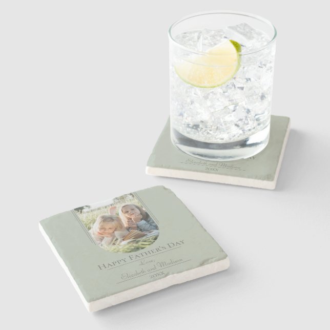 Modern Arch Photo Father's Day | Sage Green Stone Coaster (Side)