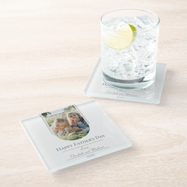 Modern Arch Photo Father's Day | White Glass Coaster (Angled)