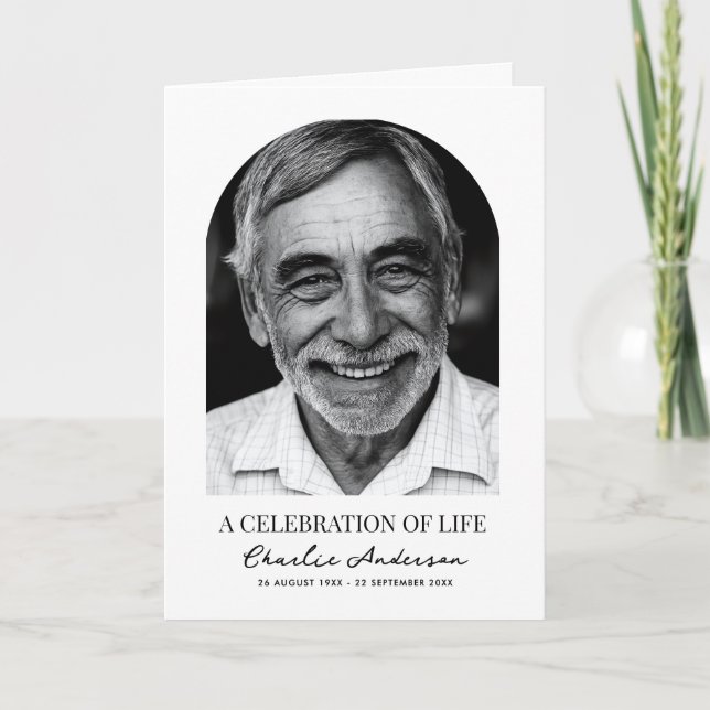 Modern Arch Photo Folded 4-Page Funeral Program (Front)