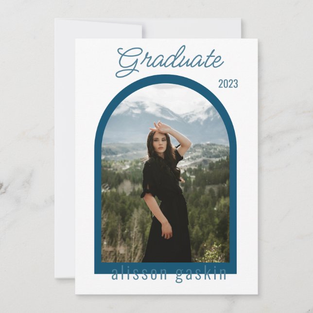 Modern Arch Photo grad announcement 2023 blue (Front)
