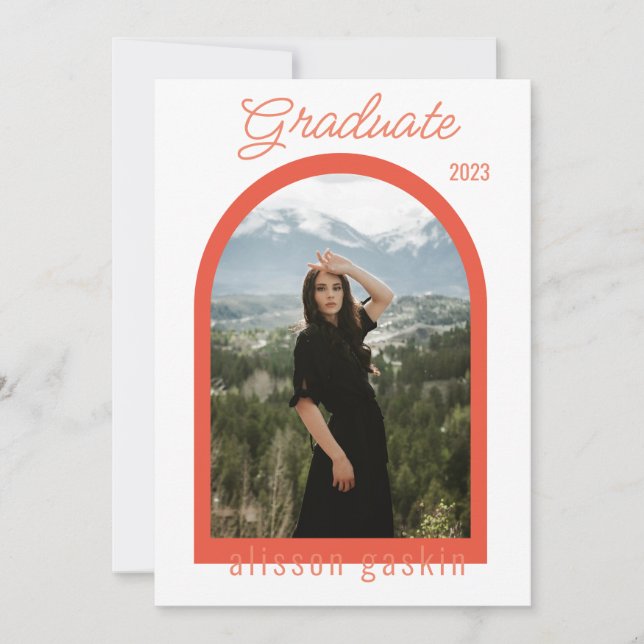 Modern Arch Photo grad announcement 2023 red (Front)