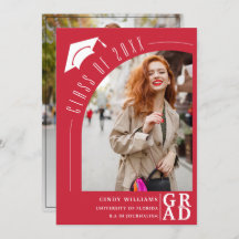 Modern Arch Photo Grad Hat Red Graduation