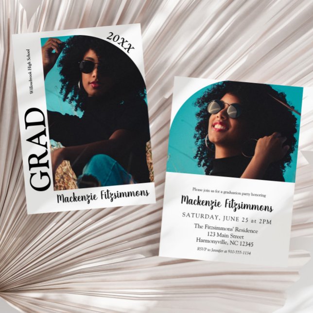 Modern Arch Photo Graduation Invitation (White Modern Arch Photo Graduation Invitation)