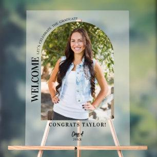 Modern Arch Photo Graduation Party Welcome Frosted Acrylic Sign