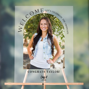Modern Arch Photo Graduation Party Welcome Frosted Acrylic Sign