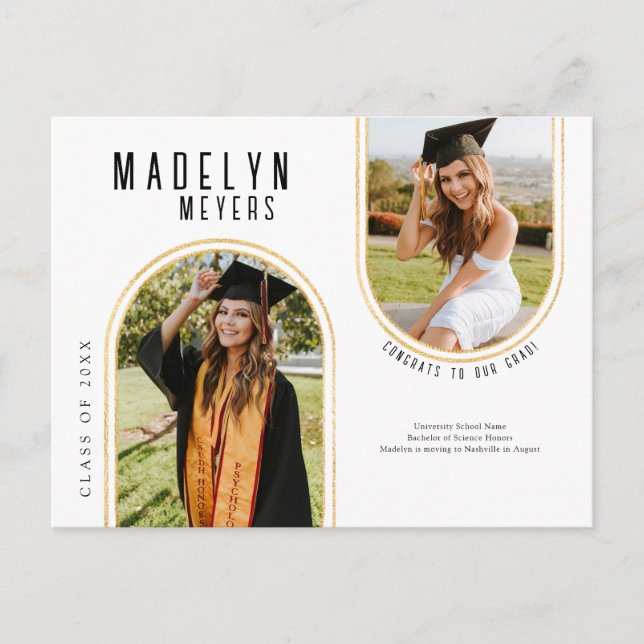 Modern Arch Photo Graduation Postcard (Front)