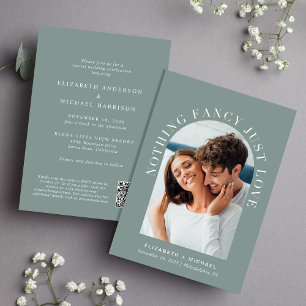 Modern Arch Photo QR Code Sage Casual Wedding Invitation