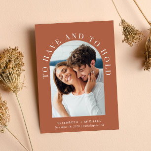Modern Arch Photo QR Code Terracotta Wedding Invitation