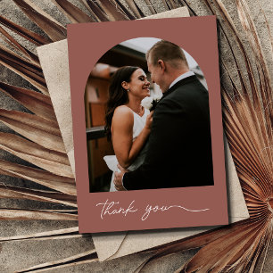 Modern Arch Photo Rust Wedding Thank You Card