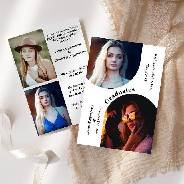 Modern arch photo siblings Double graduation  Invitation (Creator Uploaded)