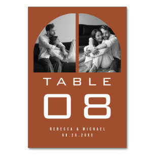 Modern Arch Photo Terracotta Wedding Table Number