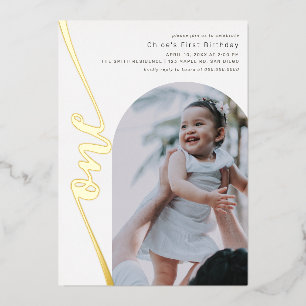 Modern Arch Photo Vertical Script 1st Birthday