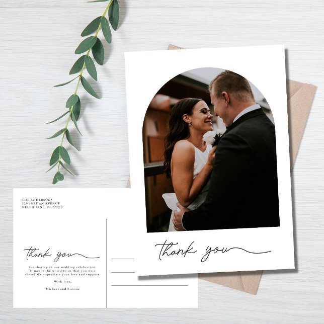 Modern Arch Photo Wedding Thank You  Postcard (Creator Uploaded)